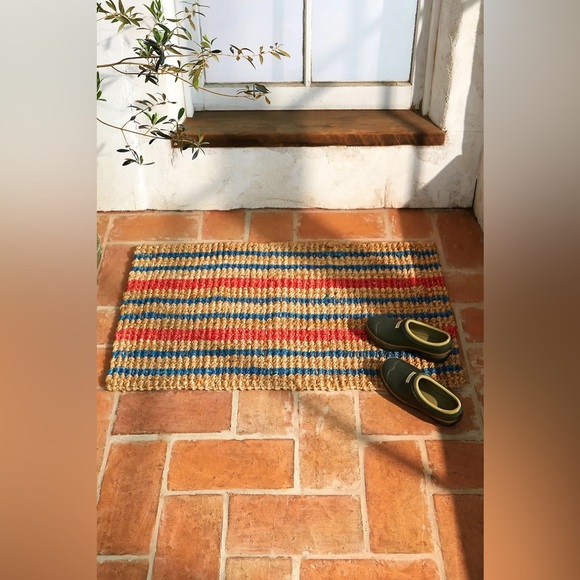 Anthropologie Blue & Orange Stripe Jute Rug 24 x 36 NWT